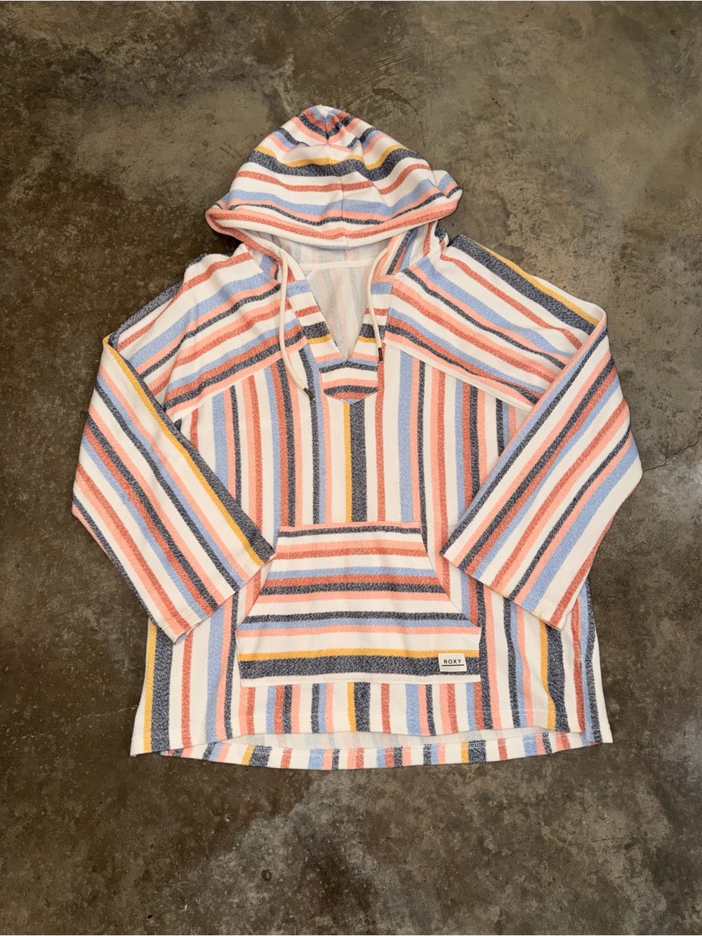Roxy XL Striped Terry Cloth Baja Hoodie Pullover Beach Surf Coastal